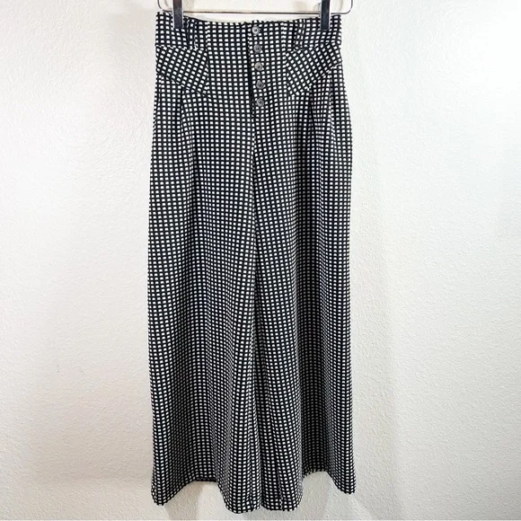 MAEVE black and white checkered high rise wide leg cropped pants - Picture 1 of 8